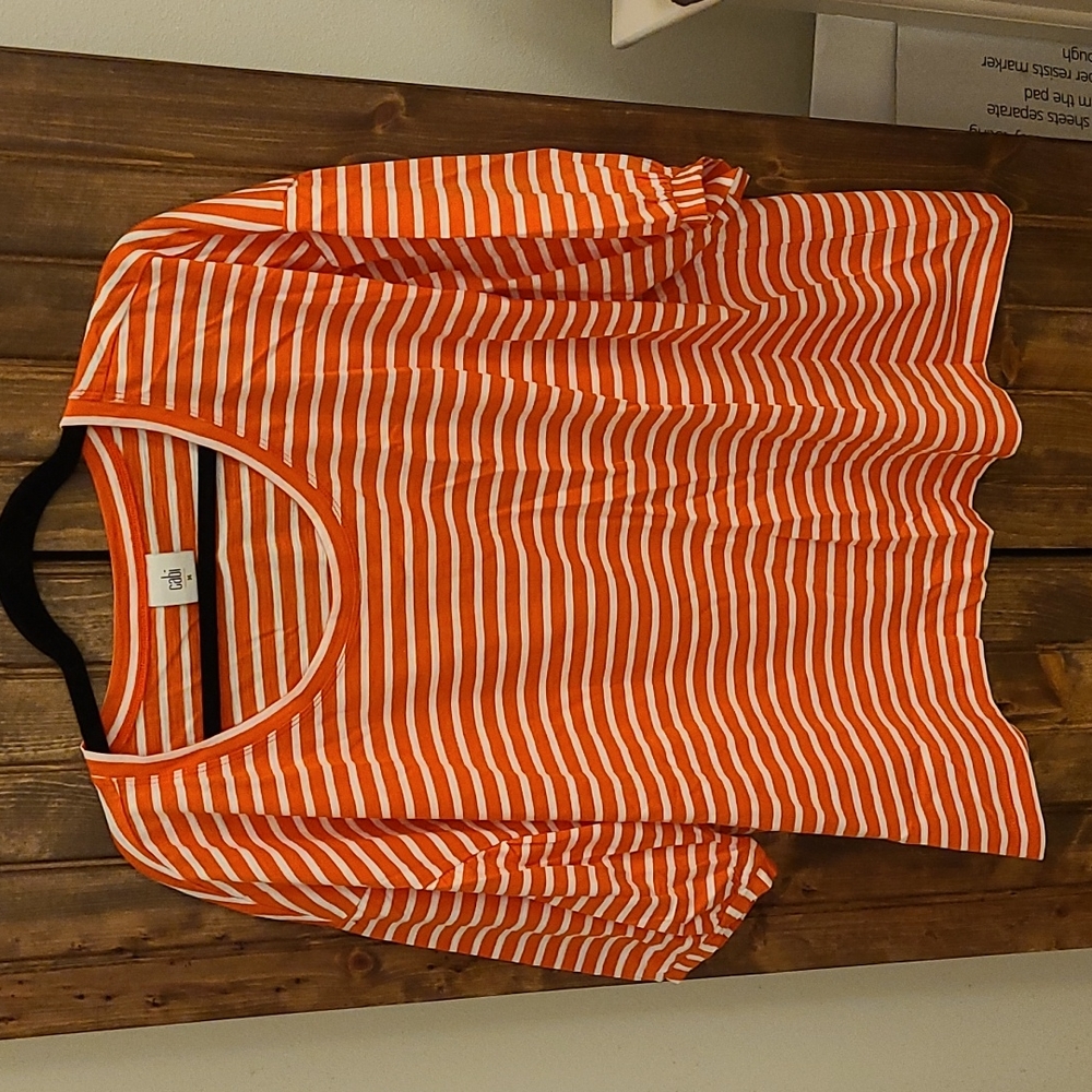 Poolside Orange Striped Blouse Puff Sleeve Size Medium